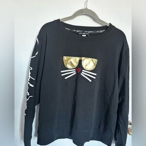 Karl Lagerfeld Black Top with Gold Sunglasses Cat Motif